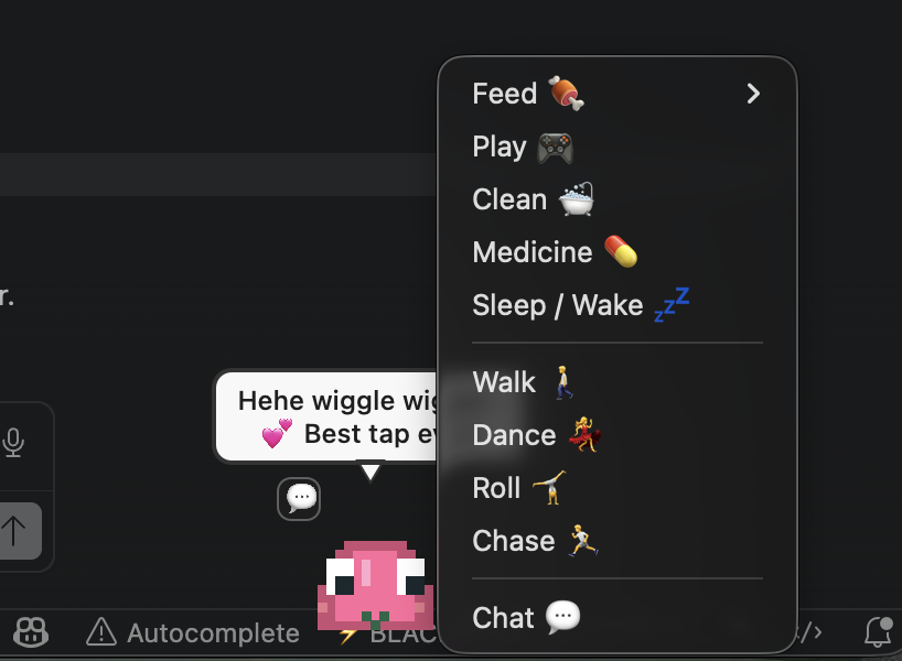 Flubber right-click menu and speech bubble